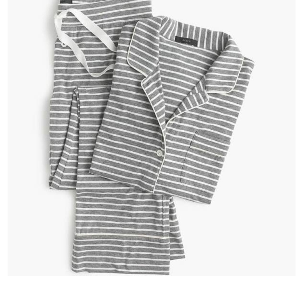 J Crew Pajama Set Gray and White Stripes